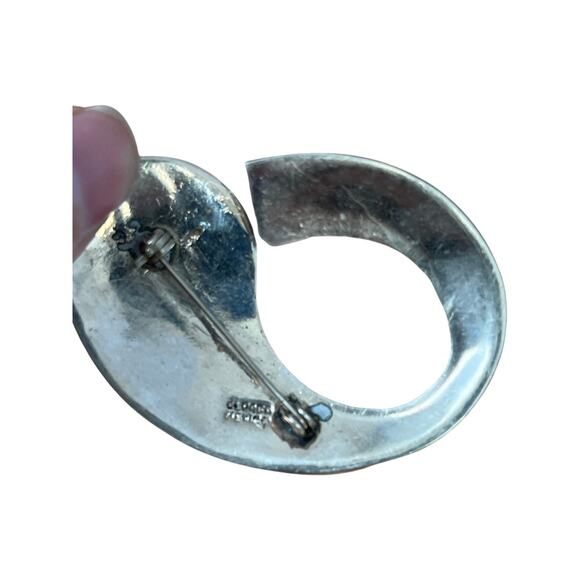 Alpaca Nickel Silver Abalone Shell Abstract Brooch, Vintage 1970s Mexican Pin - Picture 5 of 5